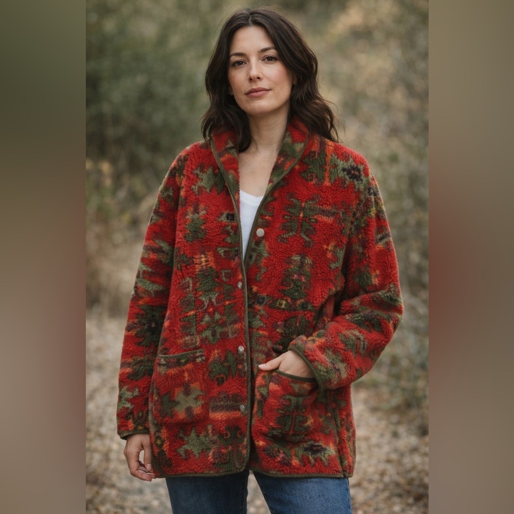 Vintage Talbots Petites Women's Western Aztec Native Design Style Fleece Jacket